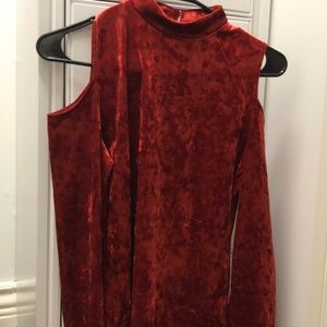Red Velvet Open Shoulder Shirt